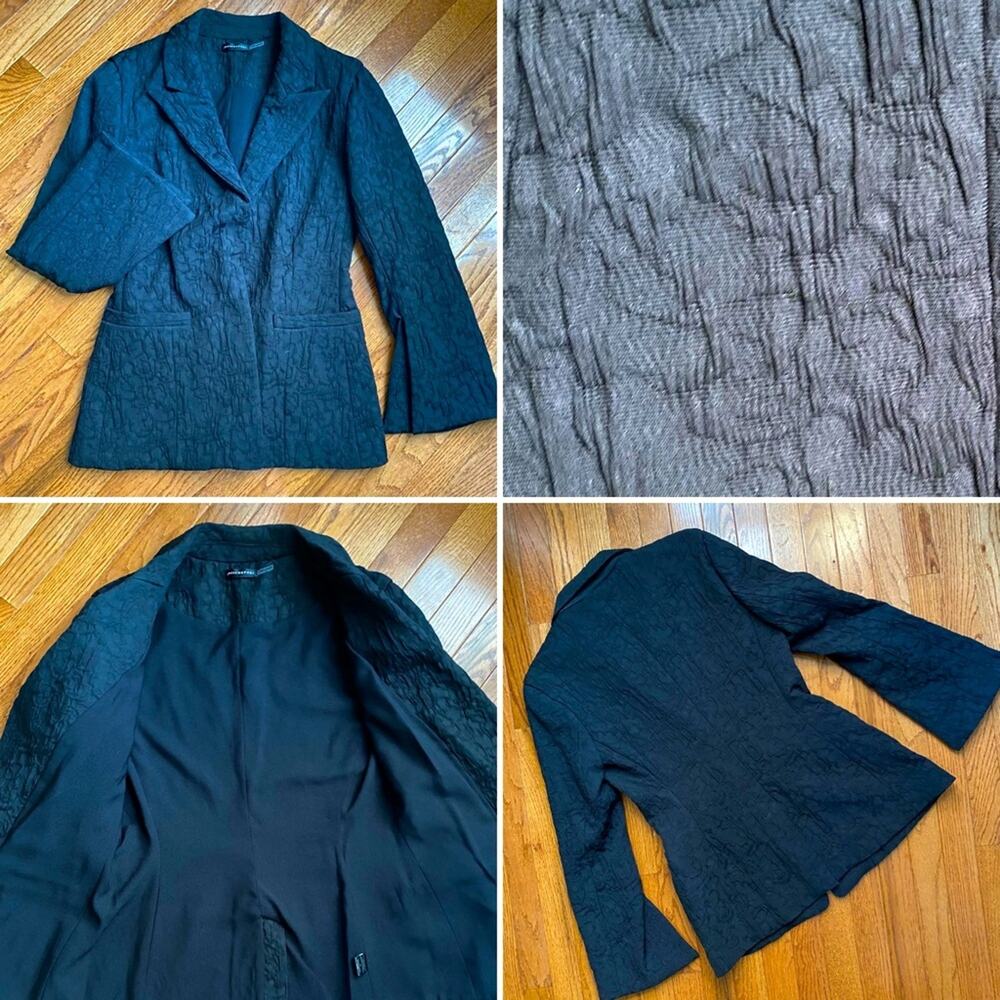 Josie Natori $895 Textured Split Sleeve Black Blazer sz 6 EUC